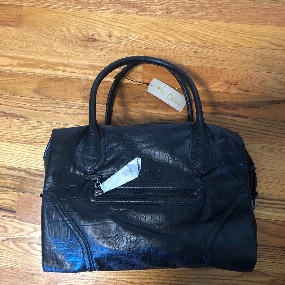 Foley + Corinna Black Croc Leather Bowler Bag